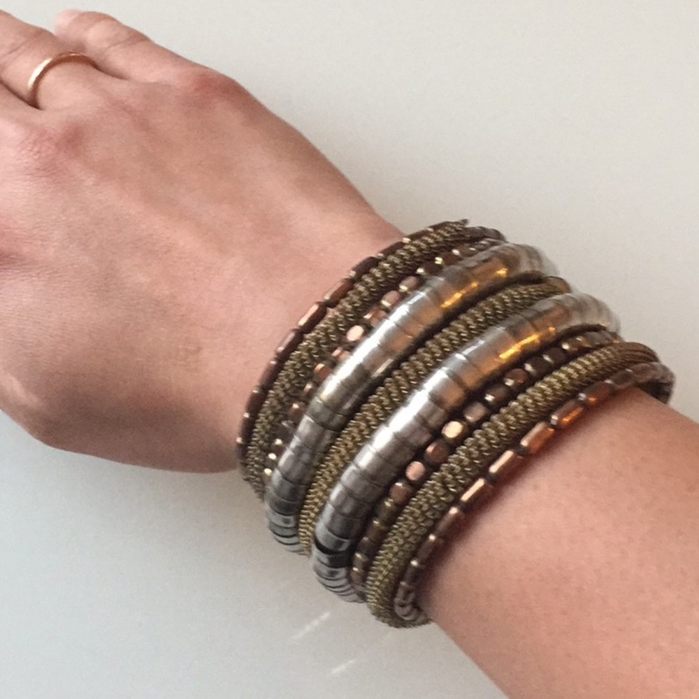 Stylish gold/copper slinky style layered bracelet